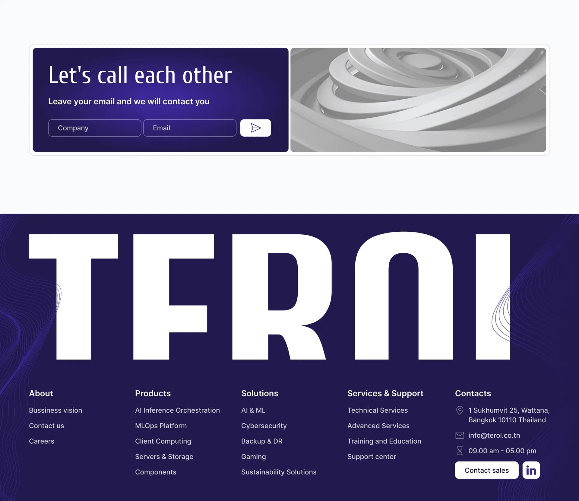 Футер сайта terol.co.th с крупной подписью TEROL