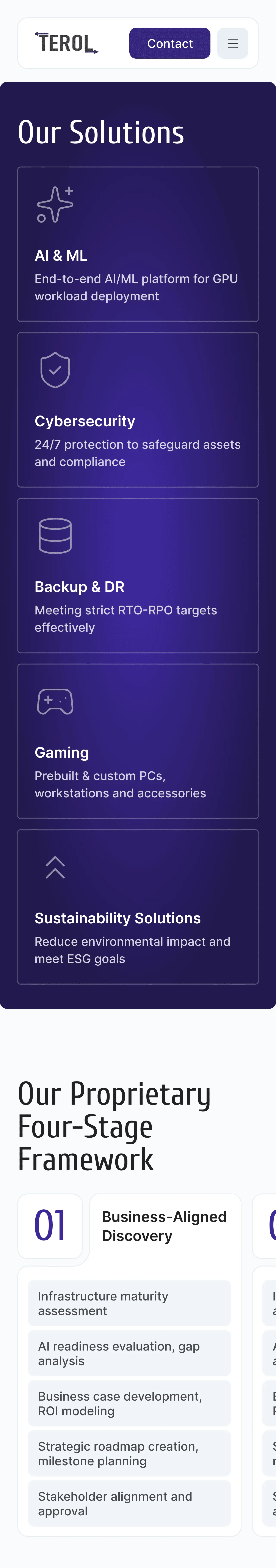 Мобильная версия раздела Our Solutions